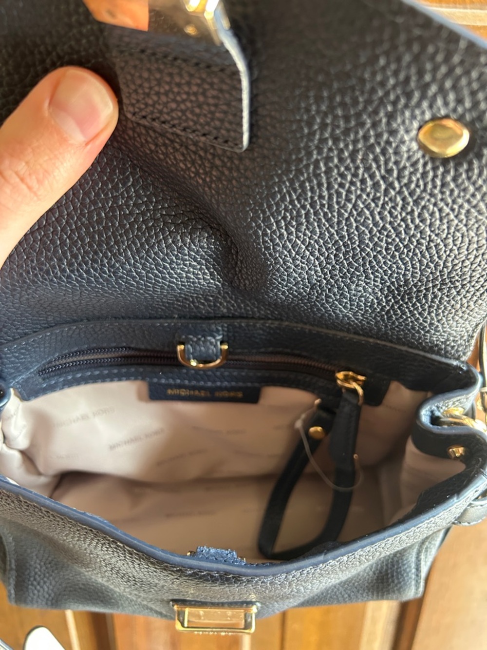 Michael Kors Blue Satchel with White Floral Appliqués - Picture 3 of 4